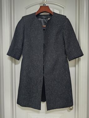 Tahari Black Tweed Three-Quarter Sleeve Coat